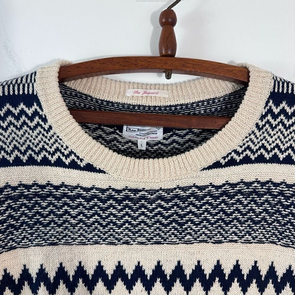 Gant Rugger The Jacquard Sweater Cream/Marine - Picture 5 of 9